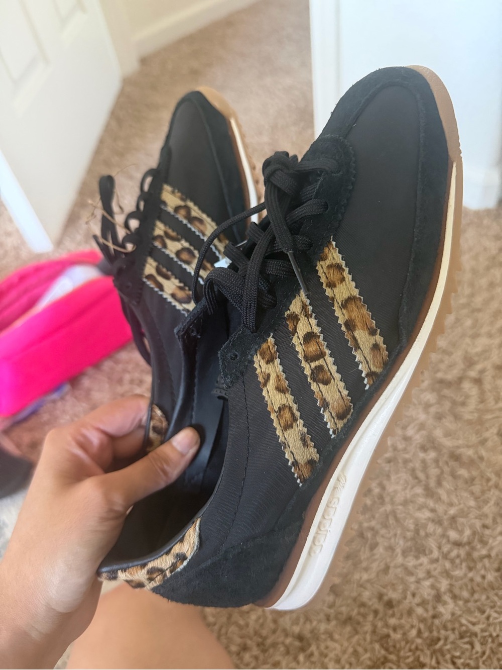 adidas Black Sneakers with Leopard-Print Stripes